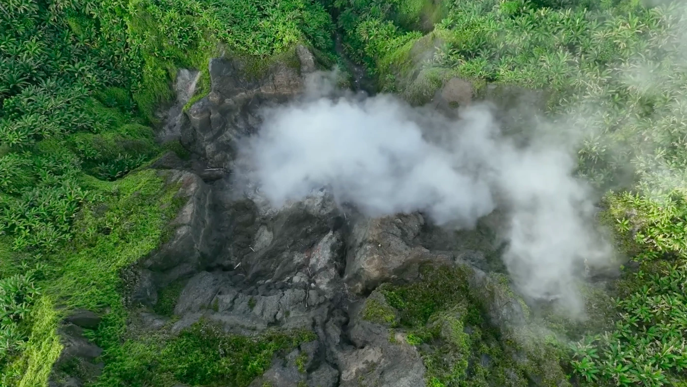 Mount Colo caldera with vegetation and ocean views